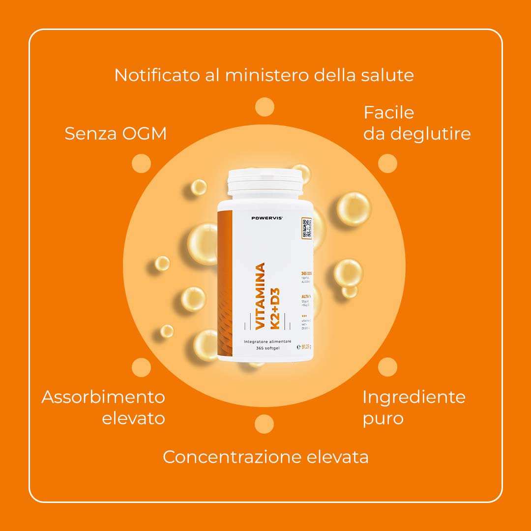 VITAMINA K2 + D3 - Integratore alimentare a base di Vitamina K2 MK-7 + D3 in Softgel