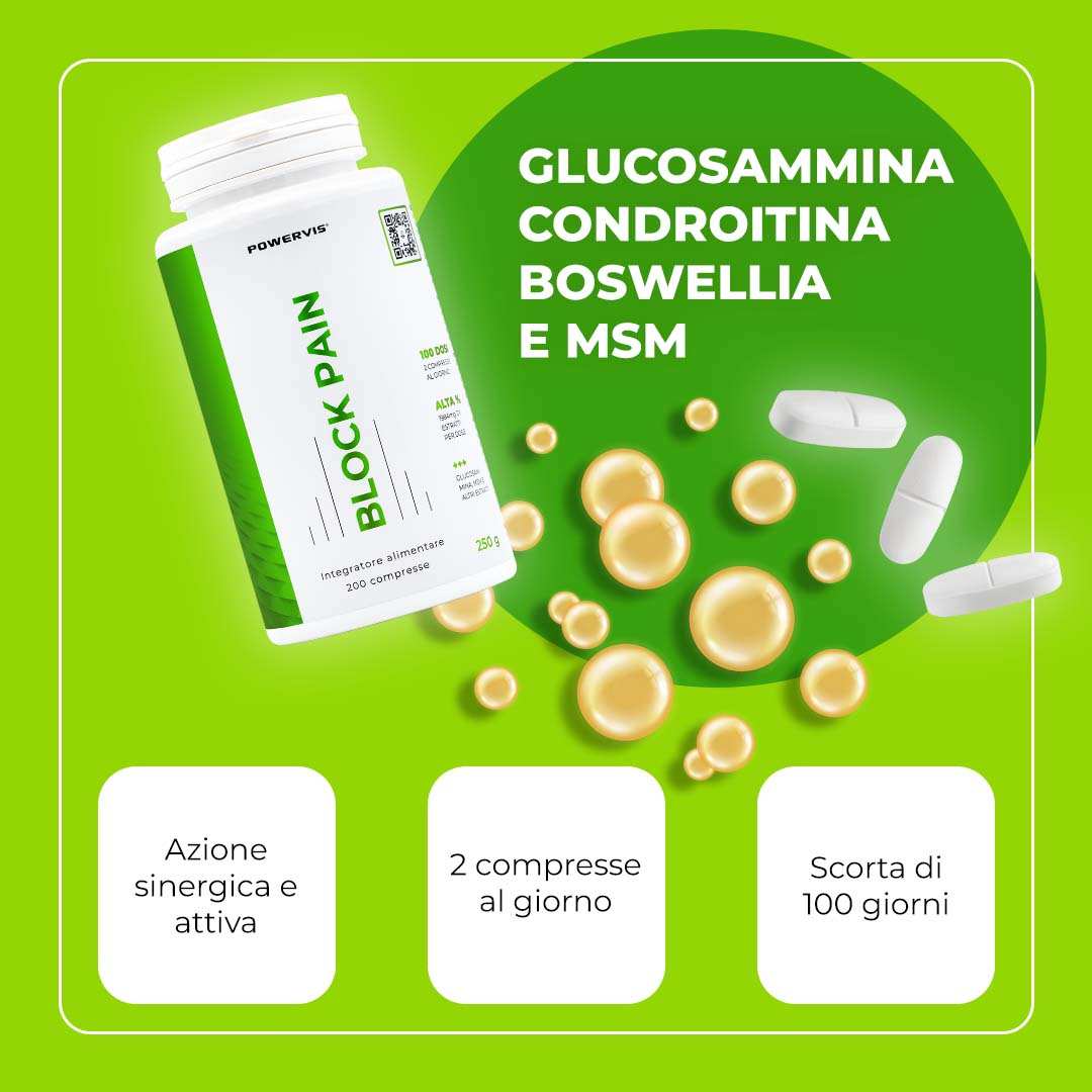 BLOCK PAIN - Integratore per le Articolazioni con Glucosamina, Condroitina, Boswellia e MSM