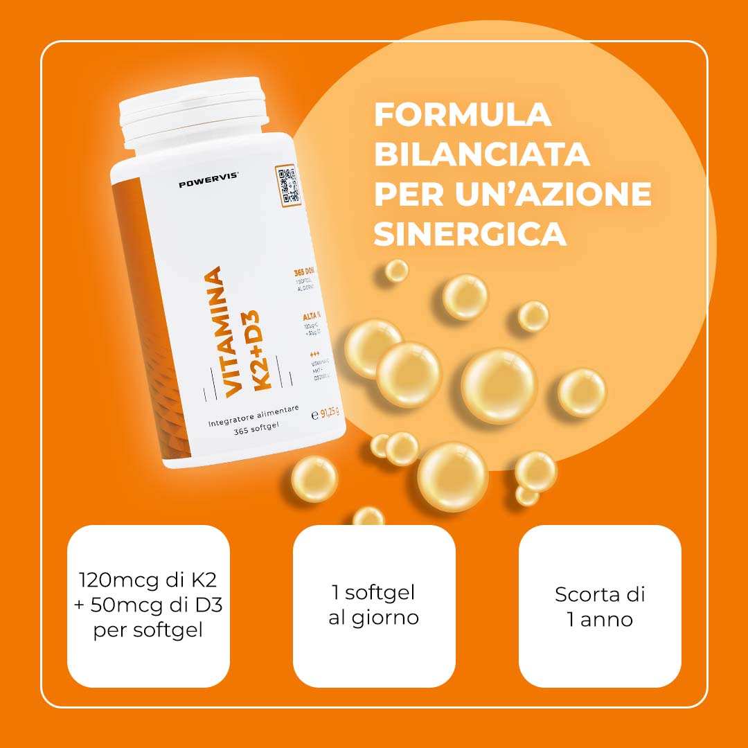 VITAMINA K2 + D3 - Integratore alimentare a base di Vitamina K2 MK-7 + D3 in Softgel