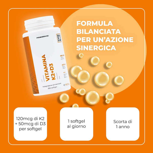VITAMINA K2 + D3 - Integratore alimentare a base di Vitamina K2 MK-7 + D3 in Softgel