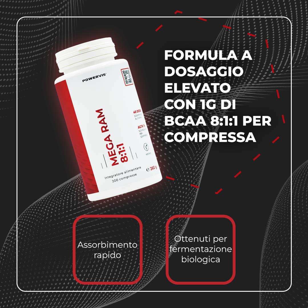 MEGA RAM 8:1:1 - Integratore alimentare a base di Bcaa 8:1:1 in Compresse