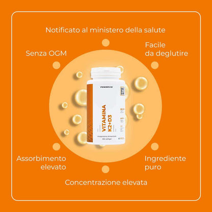 VITAMINA K2 + D3 - Integratore alimentare a base di Vitamina K2 MK-7 + D3 in Softgel