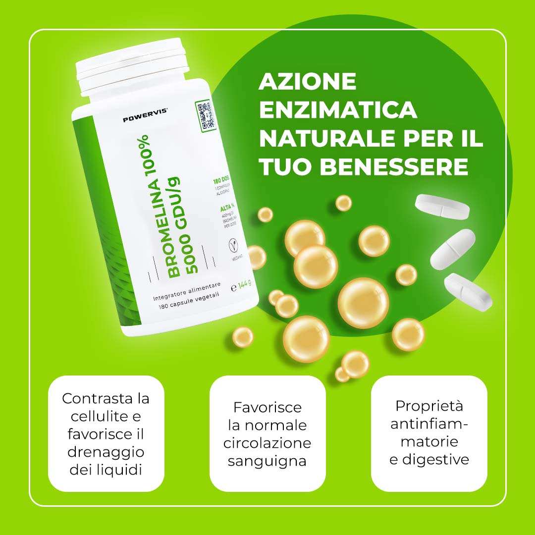 BROMELINA 100% 5000 GDU/g - Integratore alimentare a base di Bromelina 5000 GDU/g