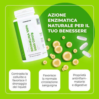 BROMELINA 100% 5000 GDU/g - Integratore alimentare a base di Bromelina 5000 GDU/g
