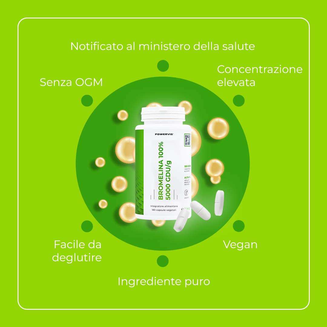 BROMELINA 100% 5000 GDU/g - Integratore alimentare a base di Bromelina 5000 GDU/g