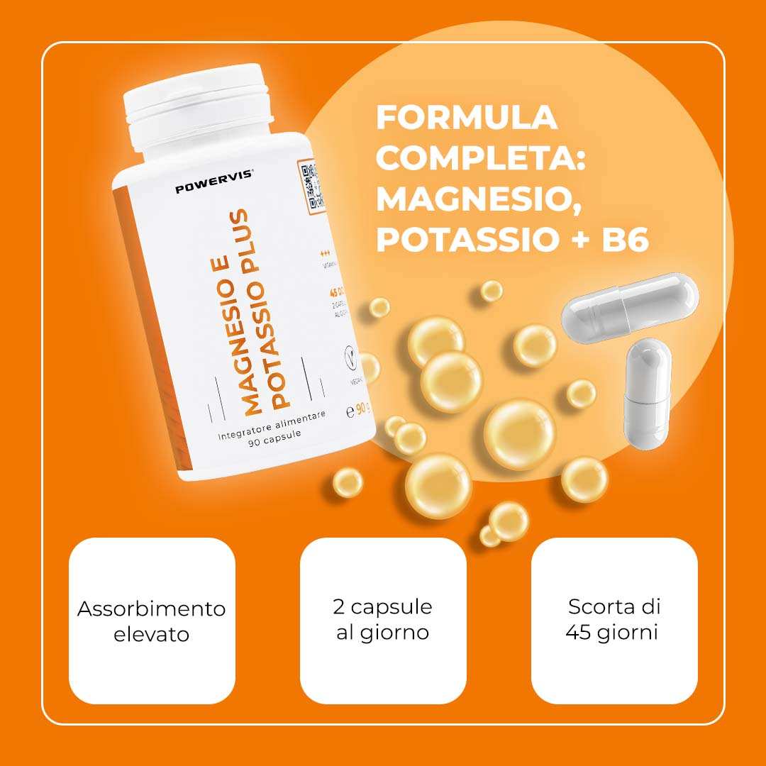 MAGNESIO E POTASSIO PLUS - Integratore alimentare a base di Magnesio, Potassio e Vitamina B6
