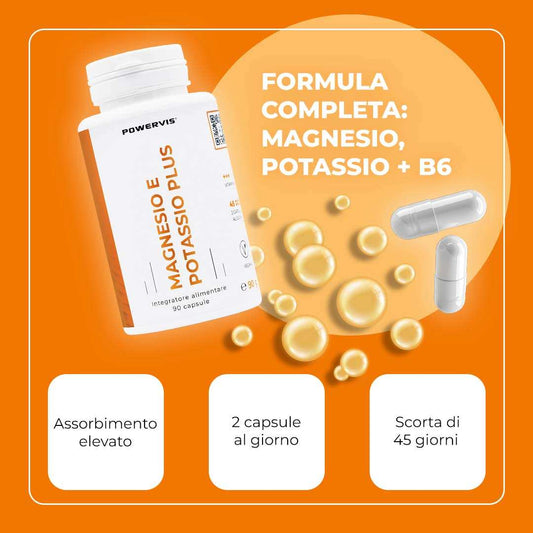 MAGNESIO E POTASSIO PLUS - Integratore alimentare a base di Magnesio, Potassio e Vitamina B6