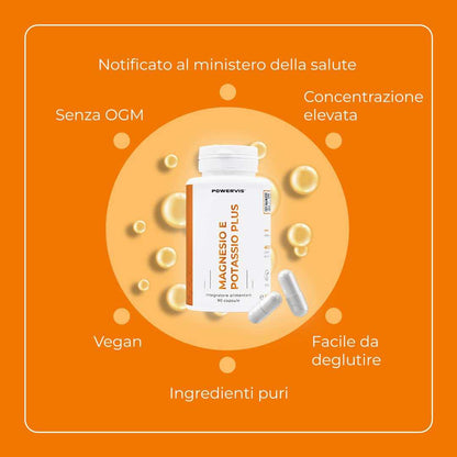 MAGNESIO E POTASSIO PLUS - Integratore alimentare a base di Magnesio, Potassio e Vitamina B6