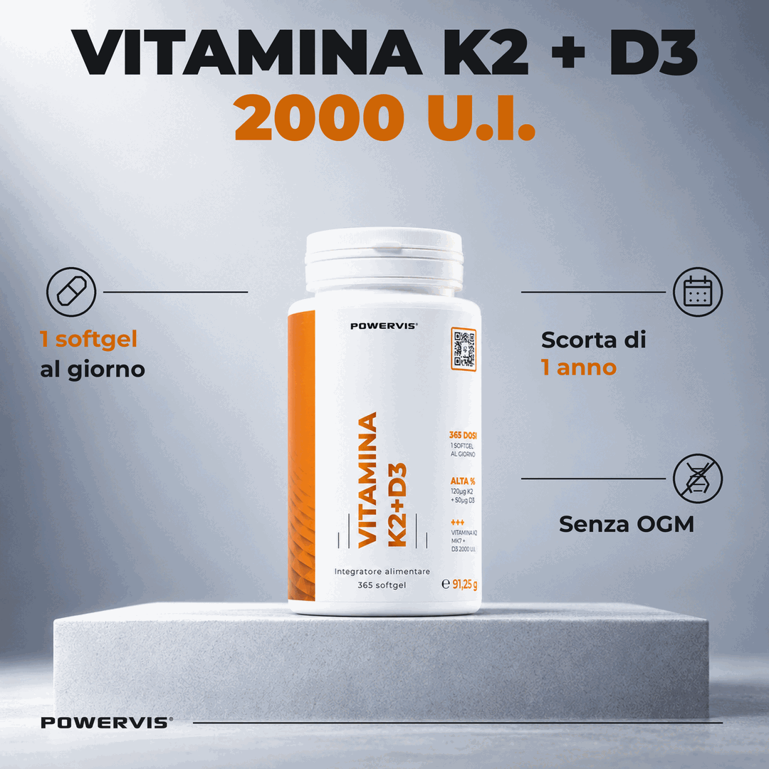 VITAMINA K2 + D3 - Integratore alimentare a base di Vitamina K2 MK-7 + D3 in Softgel